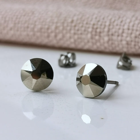 Bronze Crystal Titanium Earrings, 6.5mm